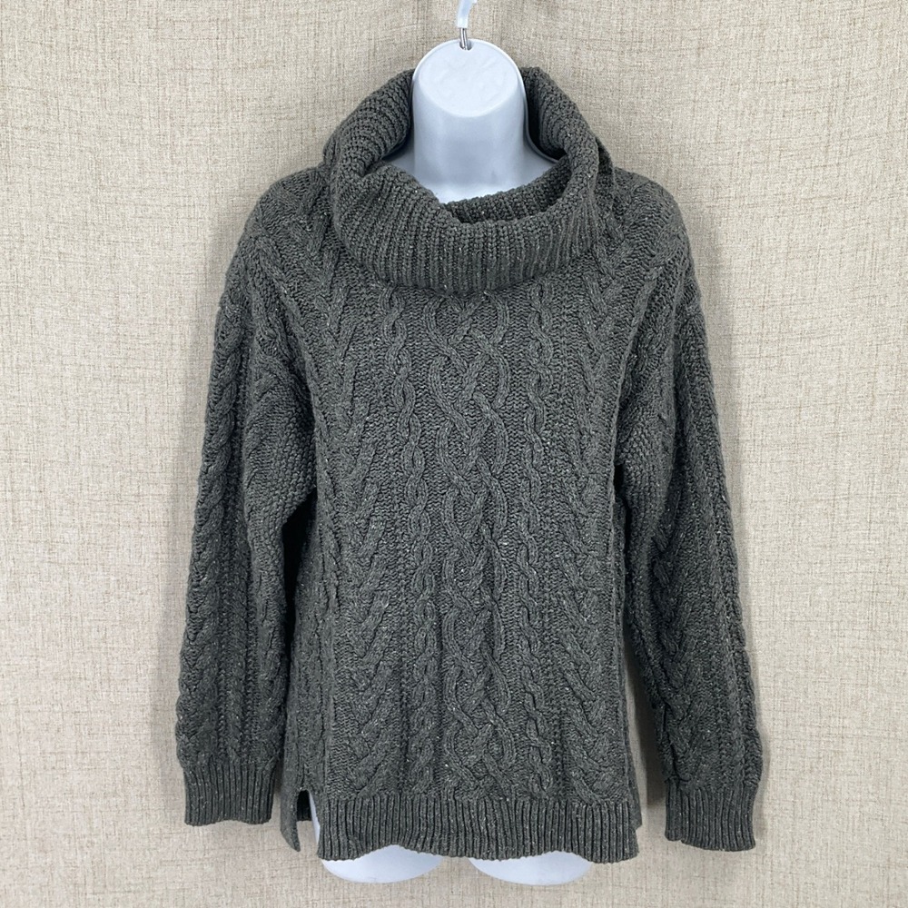 Lauren Ralph Lauren Sweater Womens L Gray Cotton Cable Knit Cowl Preppy Classic